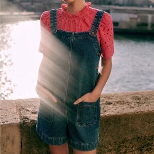 Sezane Alexie Denim Romper Jumpsuit Overalls